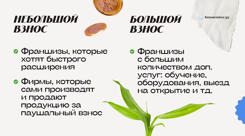 Отличия франшиз с небольшим и большим паушальный взносом