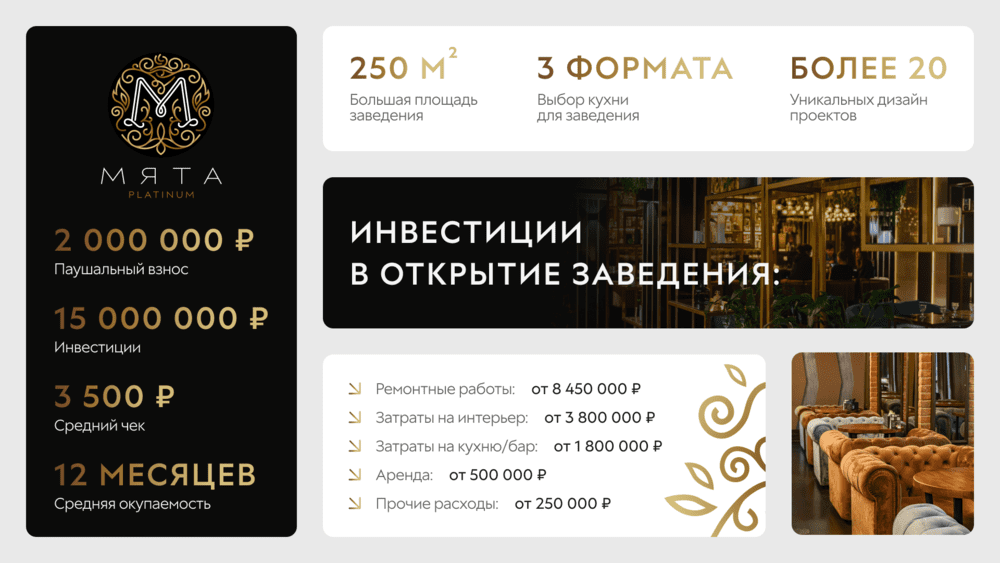 Франшиза Мята Platinum - ресторан с авторской кухней