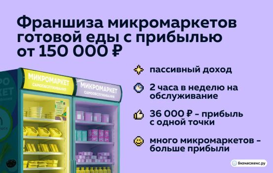 Устанавливай магазины готовой еды без продавцов в офисах, на производствах, складах, в хостелах – везде, где много людей и зарабатывай чистыми пассивно от 40 до 60 тысяч с каждого автомата!