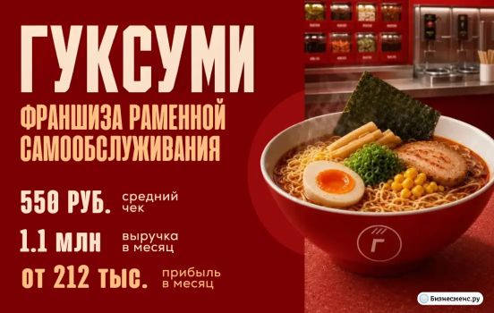 Открой фирменную раменную самообслуживания — современный формат азиатского стритфуда, где гости сами собирают блюдо по своему вкусу и зарабатывай 300 000 рублей в месяц